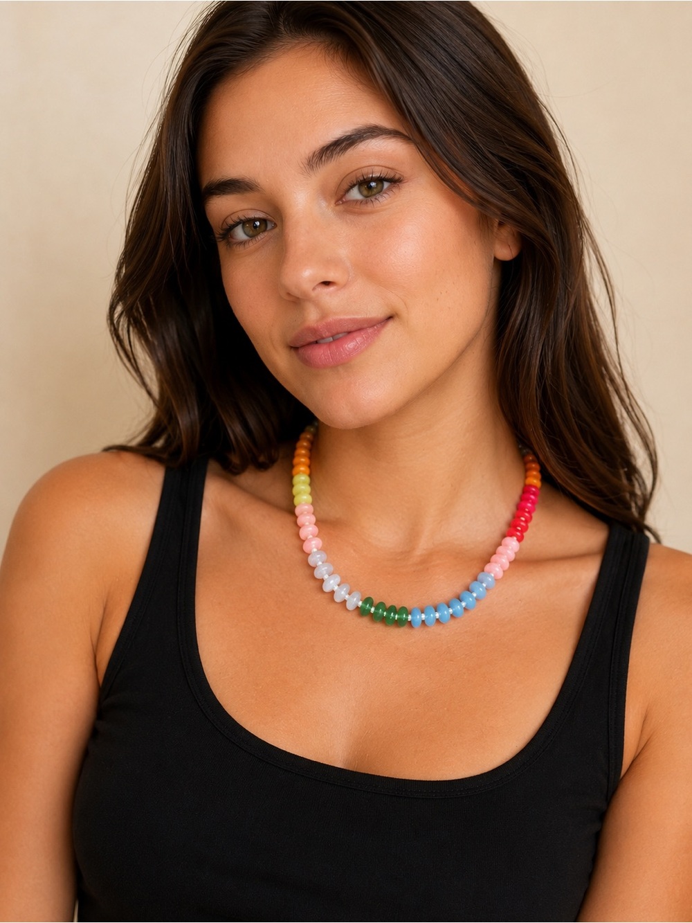 NWT Rainbow Plastic Beaded Choker Necklace Colorful Candy Y2K Festival
